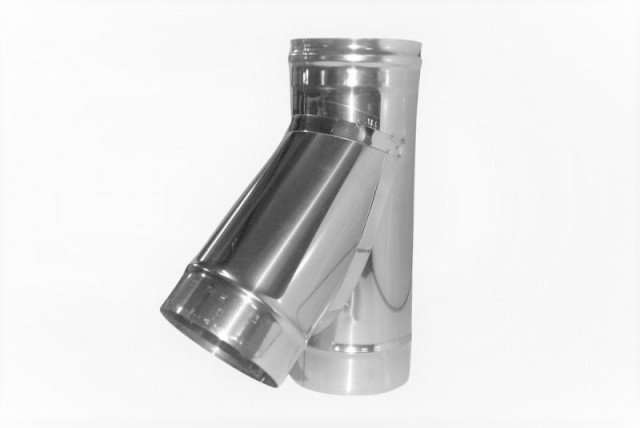 Просмотр фото... Тройник дымохода нержавейка угол 45 d= 110мм. (s=1,0 мм)